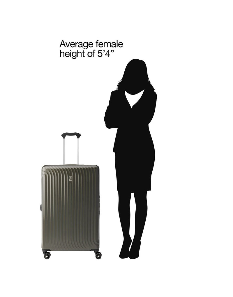 Travelpro Maxlite® Air Large Hardside Expandable Spinner, slate green, scale beside average height female 