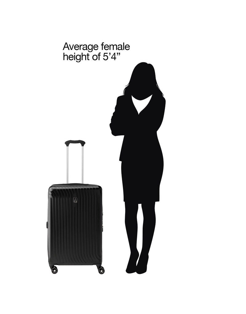 Travelpro Maxlite® Air Medium Hardside Expandable Spinner, black, scale beside an average height female