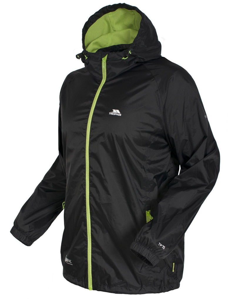 Trespass qikpac adult unisex black colour waterproof packaway jacket