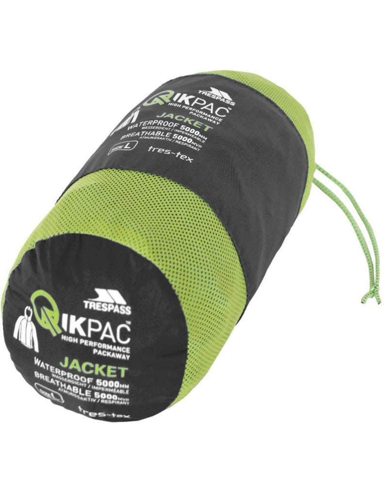 Trespass qikpac adult unisex black colour waterproof packaway jacket bag